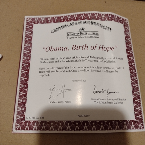 New Ashton Drake Obama Birth Of Hope doll Realistic Linda Murray Artist RARE - Picture 2 of 8